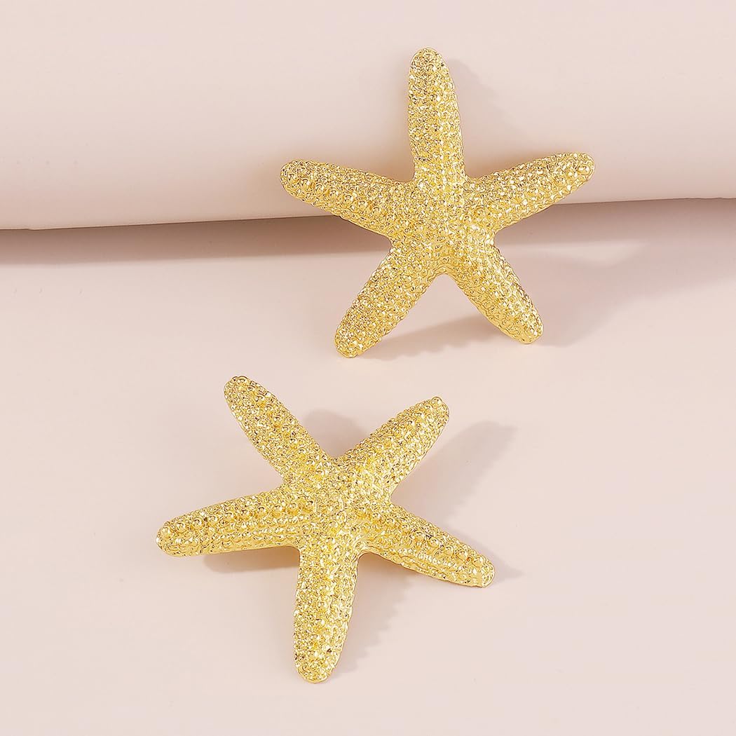 Summer Beach Large Starfish Earrings for Women Geometric Gold Star Earrings Hypoallergic Statement Earrings Gold/Silver Fashion Starfish Studs Summer Beach Ocean Jewelry Gift - Image 7