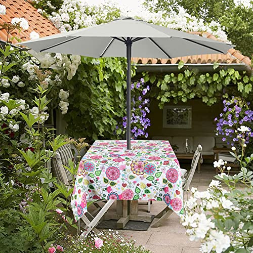 Image of EHouseHome Outdoor Indoor 60inch SquareTablecloth with Umbrella Hole and Zipper, Waterproof Zippered Patio Table Cloths, Spring /Summer Table Covers for Backyard Circular Table /BBQs /Picnic