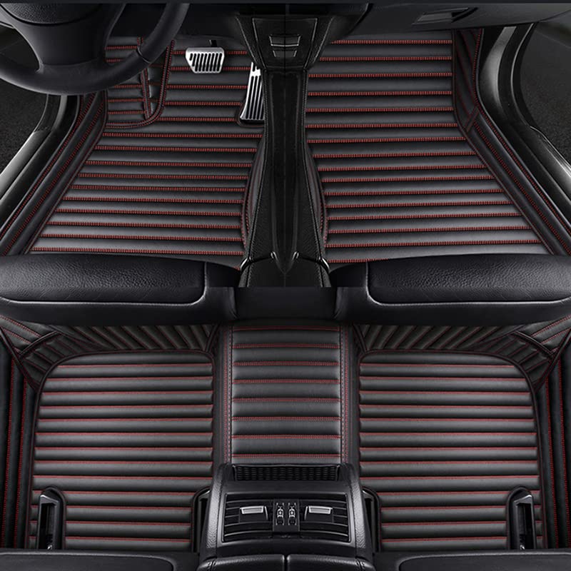 Custom Floor Mats for Cars fit 95% Sedan SUV Sports Car Full Coverage All Weather Men Women Pads Protection Non-Slip Leather Floor Liners (Black and red Horizontal Stripes)