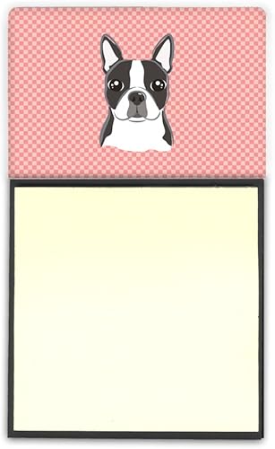 Caroline's Treasures Tablero de ajedrez rosa Boston Terrier soporte de notas adhesivas recargable o dispensador de notas Postit, 3.25 x 5.5