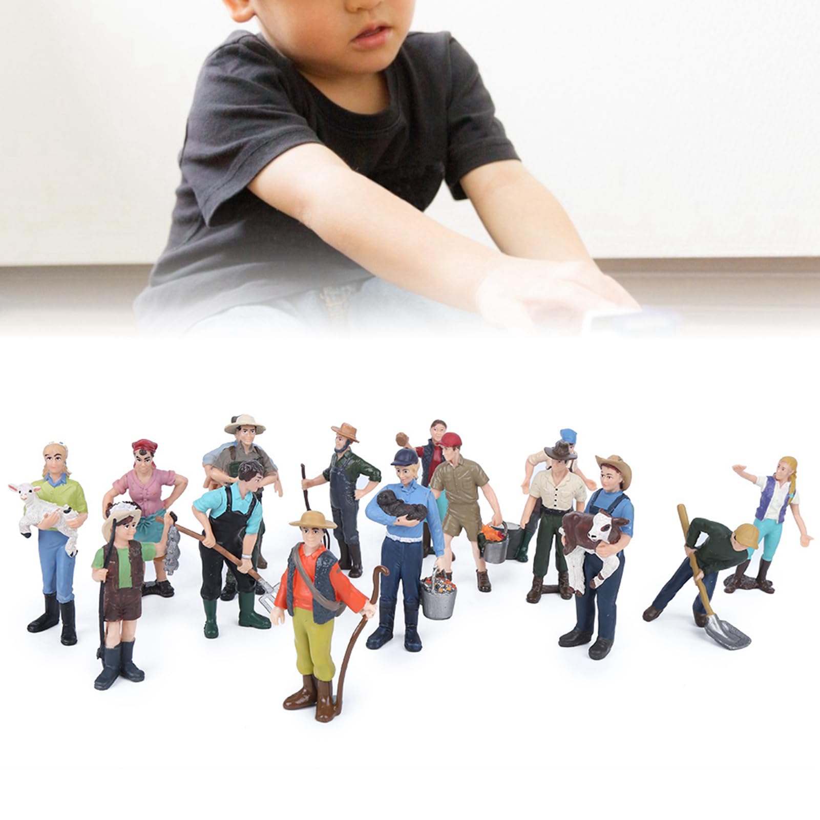 OEBUAFI 16 Pieces Exquisite Simulation Farm Character Set, Educational Role Playing Game Toy Figure, Plastic Material