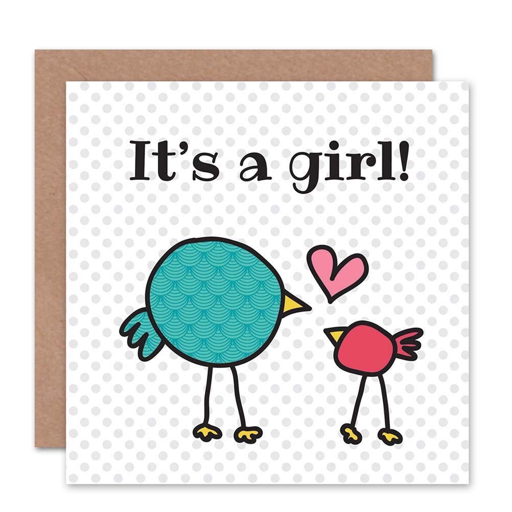 Wee Blue Coo CARD GREETING NEW BABY GIRL CARTOON BIRDS