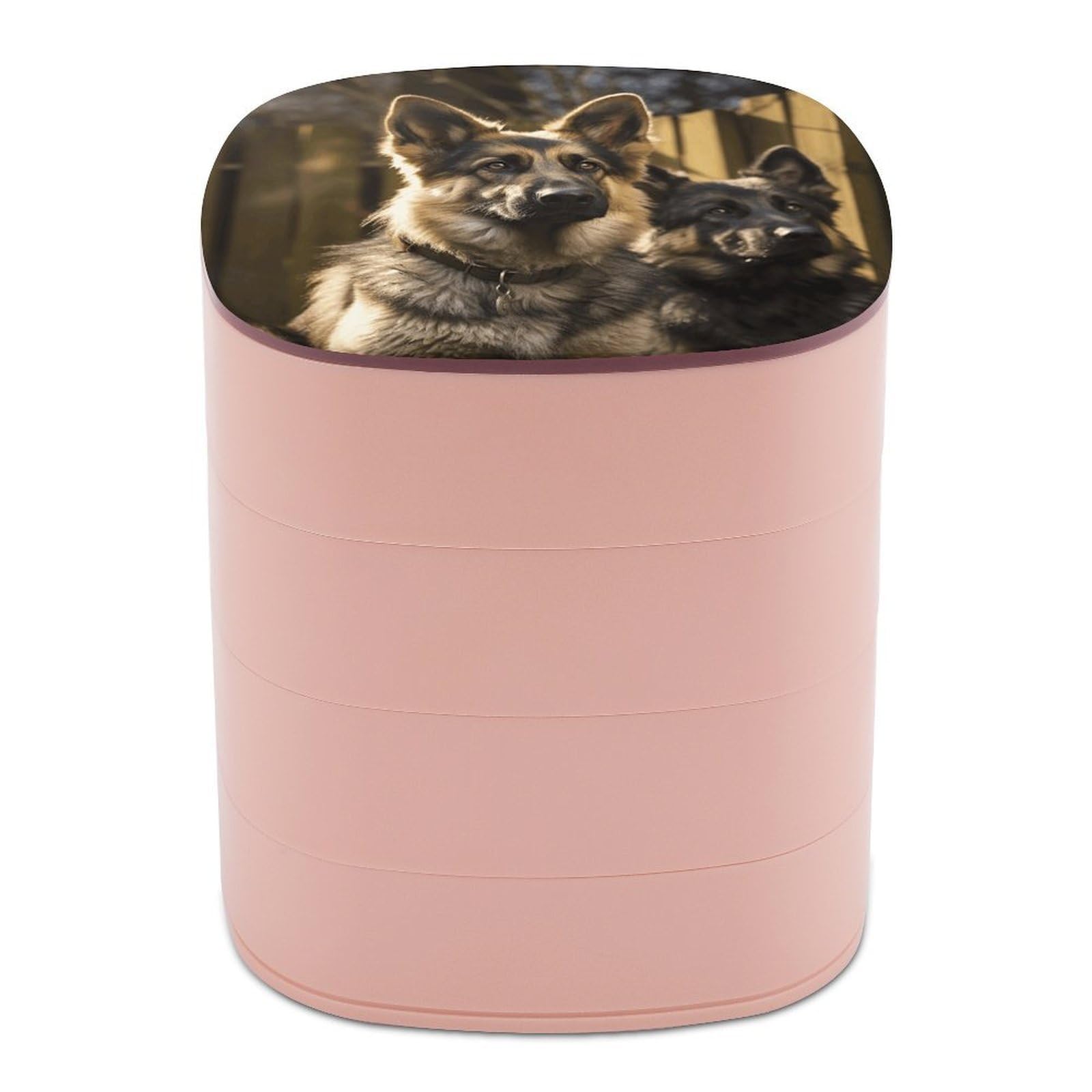 VstaDank German Shepherd Jewelry Box with Mirror Travel Small Jewelry Case for Women 4-Layer Rotatable Jewelry Organizer Storage Box Portable Jewelry Storage Case for Rings Earrings