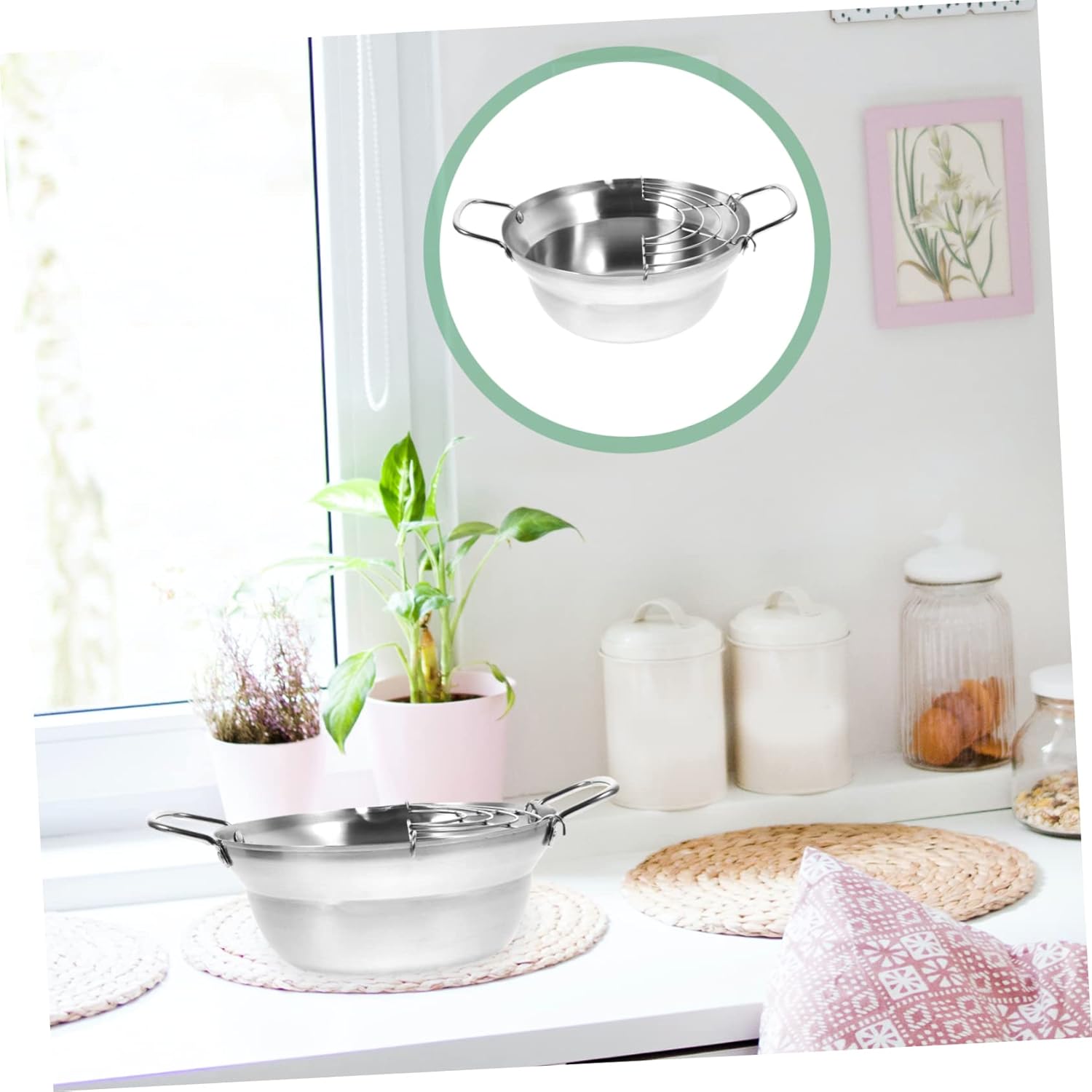 1pc Mini Frying Pot Non-stick Deep Fryer Drainer Rack for Induction Cookers Compact Design for Easy Storage and Cleaning