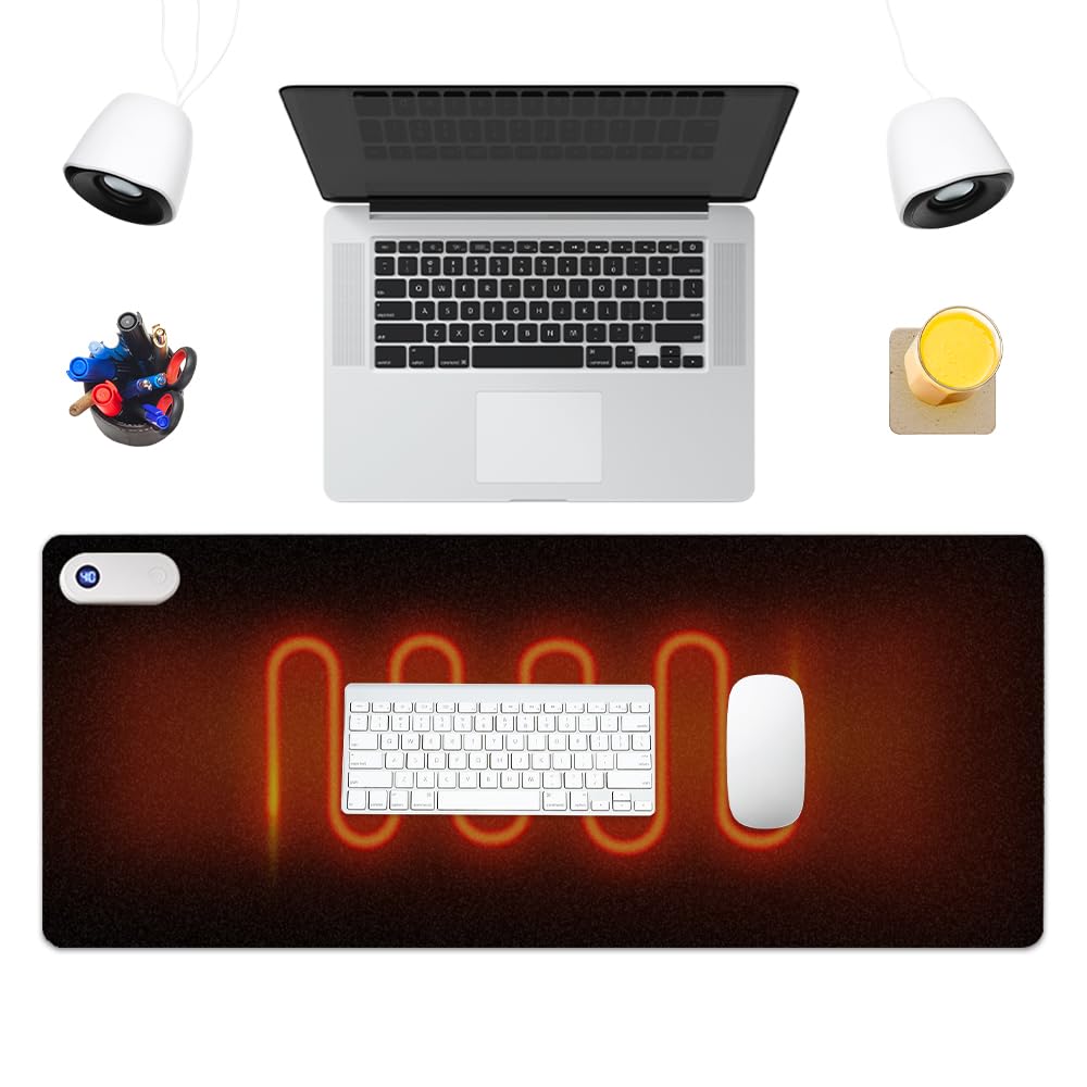 Heated Desk Mat, 80×33cm Heated Mouse Mat, Waterproof PU Leather Desk Mat, Heated Desk Pad with 3 Temperature Levels & 3 Hour Auto-Off, for Home/Office/Laptop/PC