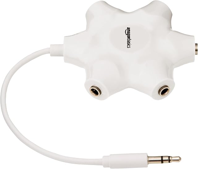 Amazon Basics 5-Way Multi Headphone Splitter, White