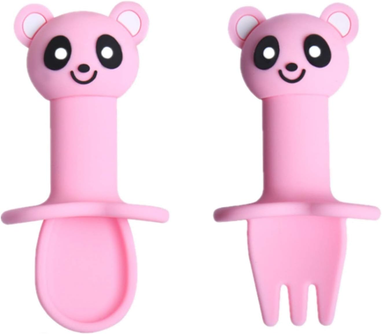 Baby Fork and Spoon 2 Set, Kids Self Feeding Training Spoon&Fork with 2 Pack Storage Box for Toddler Weaning and Learning to Use Cutlery (Panda Pink)