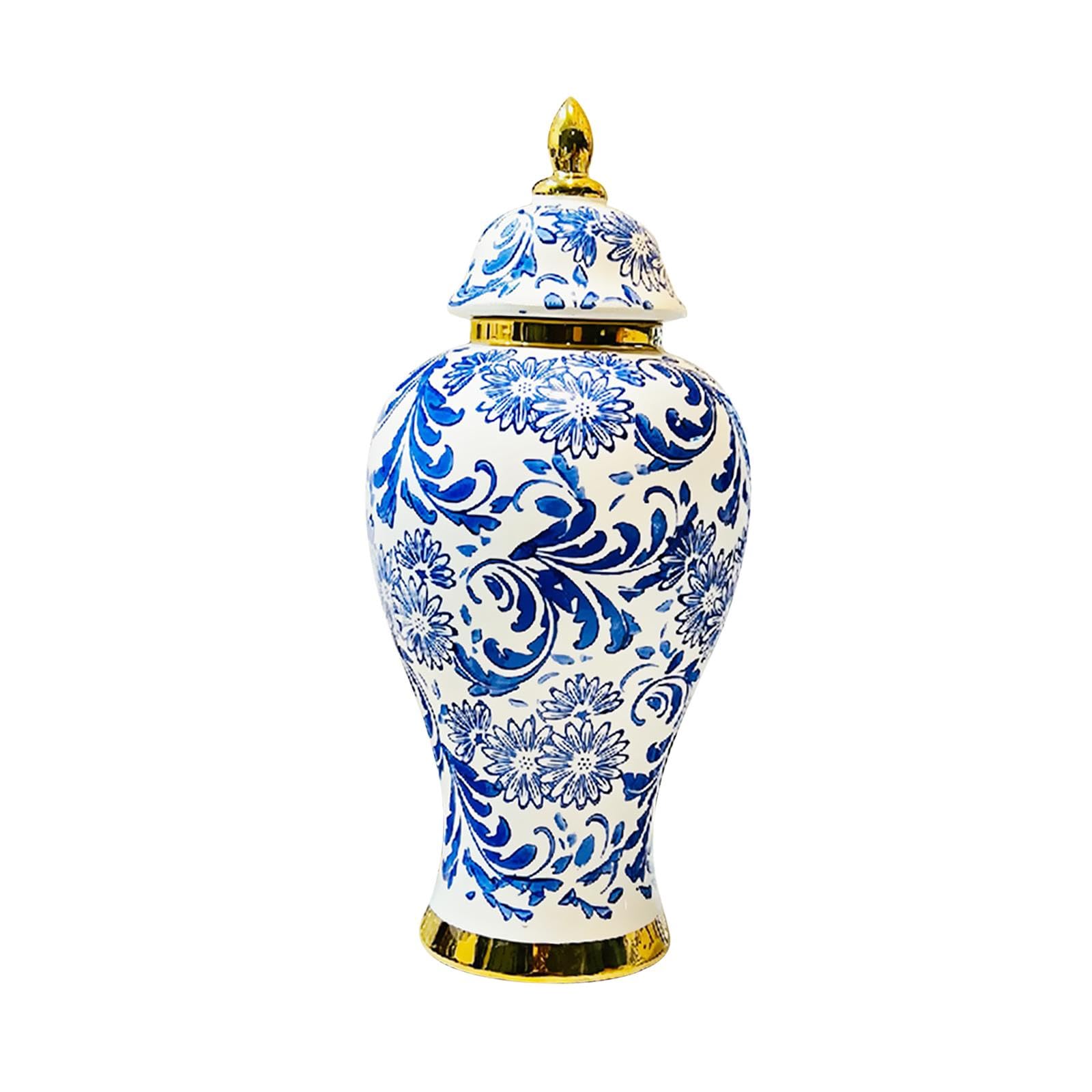 Homyl Ginger Jar Vorratsdose Porzellan Zierobjekt mit Deckel Blumenvase Traditionelles Muster für Teeaufbewahrung Büro Wohnzimmer Geschenk Arbeitszi, M