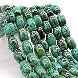 [ABCgems] Tibetan Aqua-Green Turquoise (Gorgeous Matrix- Mohs Hardness 5) 12X16mm Smooth Rice...