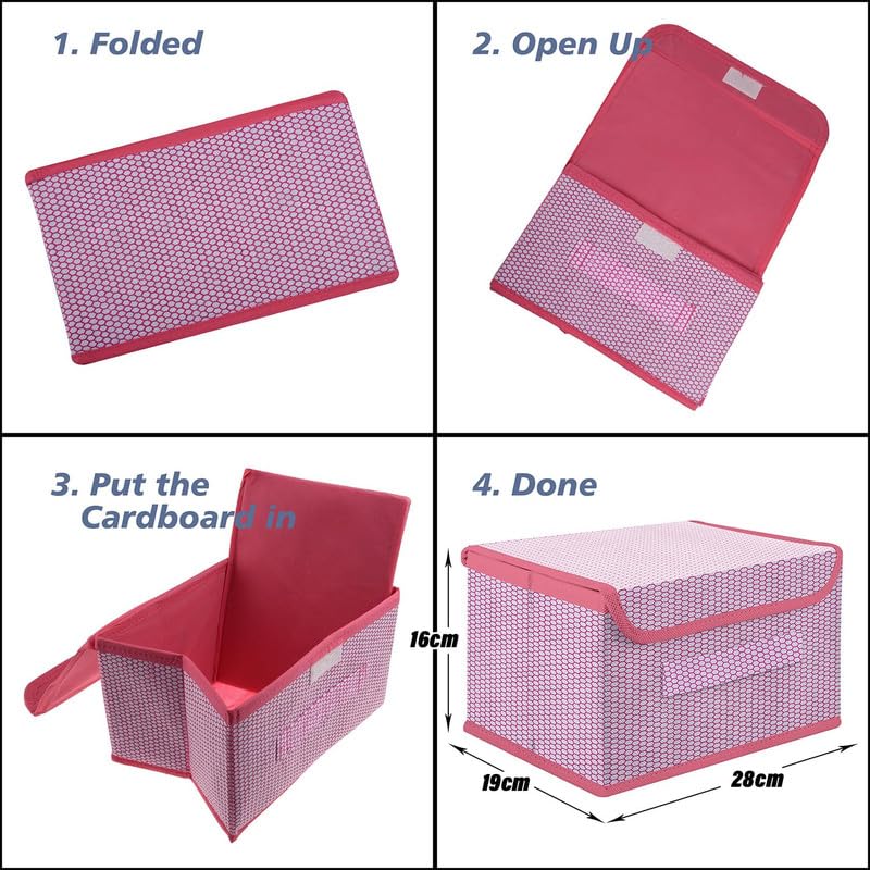 Image of Non Woven Multipurpose Zig Zag Storage Box /Bin With Lid & Side Handle Wardrobe Closet Organizer For Clothes, Toys, Books (Pink, Pack of 2)
