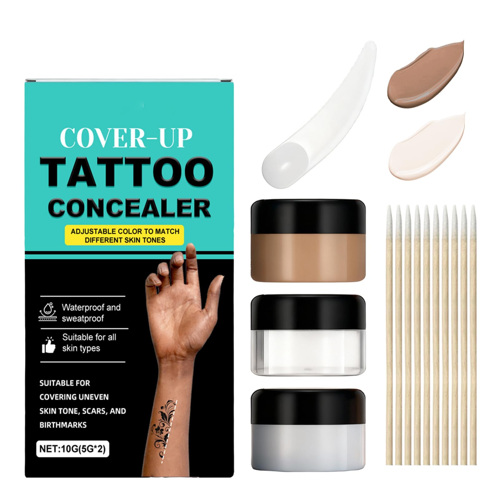 Tattoo Cover Up Makeup, 2 colori, trucco per gambe e corpo, impermeabile e a lunga durata, correttore per tatuaggi, cicatrici, imperfezioni, crema naturale per tatuaggi, copertura del corpo