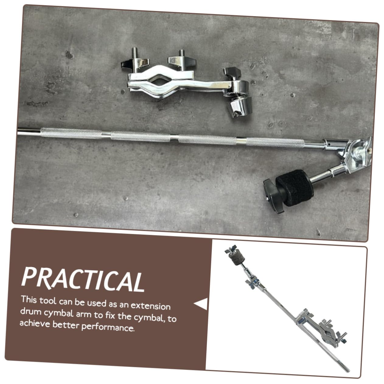 VICASKY Support de Fente de Cymbale en Acier Inoxydable Argenté, Bras de Perche Court Facile à Installer pour Accessoires D'instruments de Musique