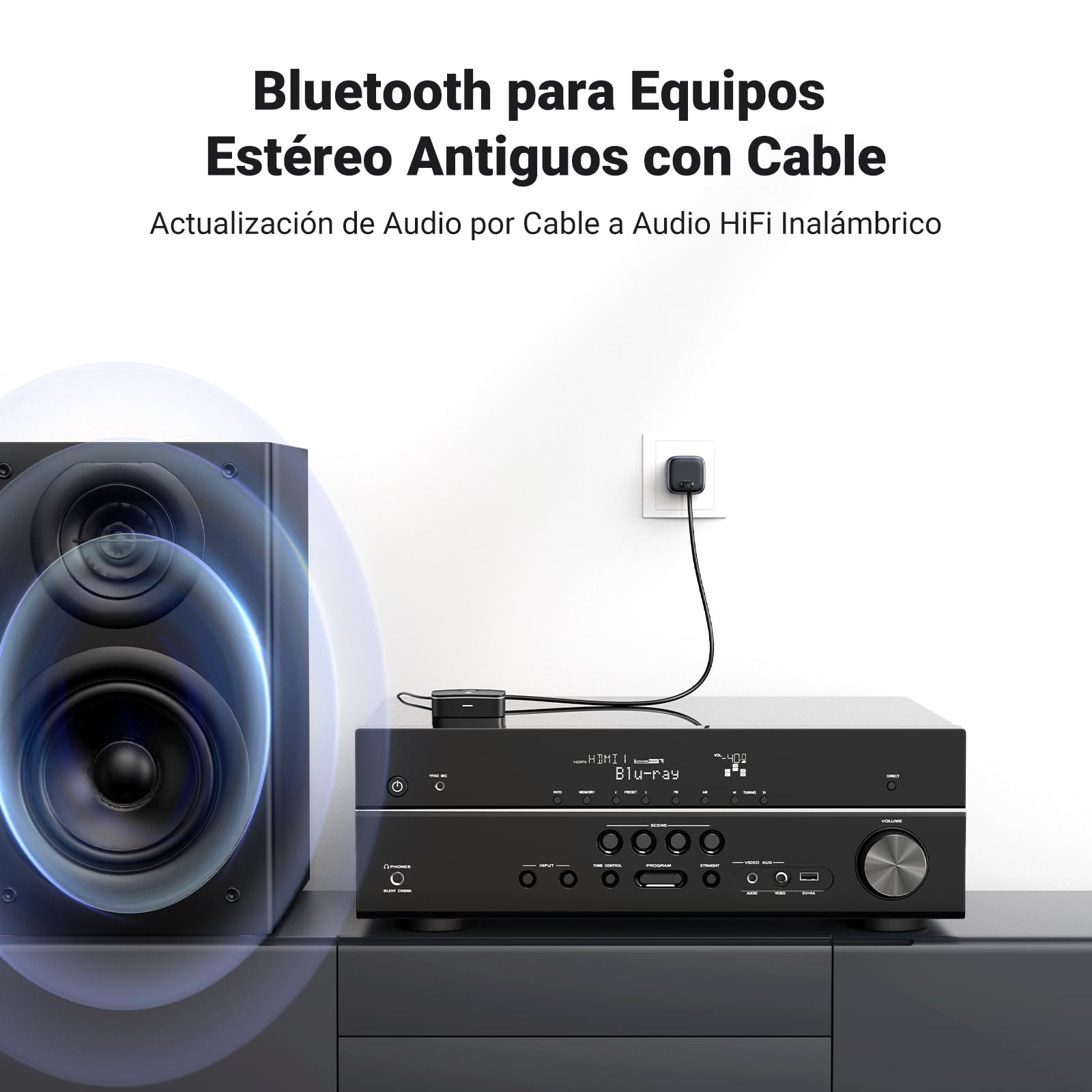 UGREEN Receptor Bluetooth 5.1 aptX HD Audio Adaptador 2RCA 3.5 mm HiFi EDR Baja Latencia Inalámbrico Compatible con Teléfono Tablet Altavoz Amplificador