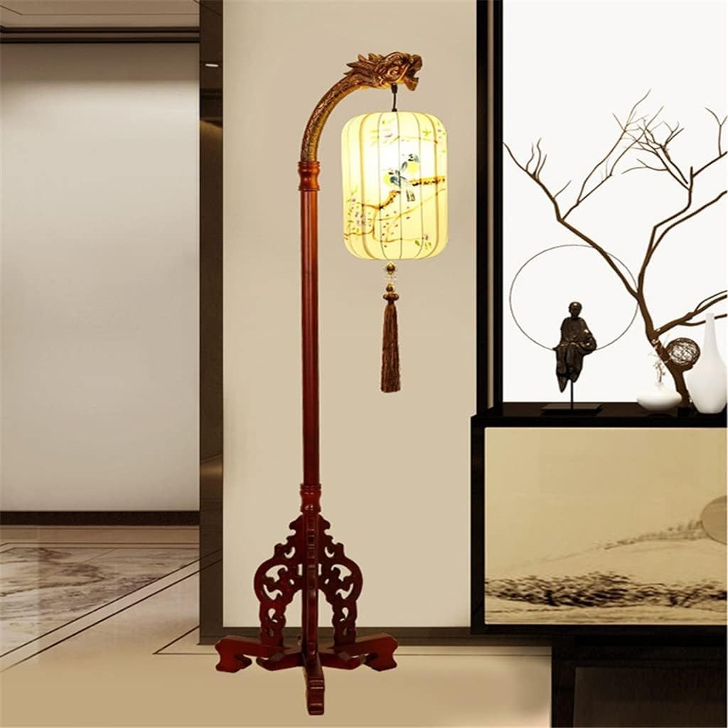 uhyOHF Floor Lamp, Chinese Floor Lamp Vintage Chinese Style Living Room Study Tea Room Antique Solid Wood Reading Standing Light(