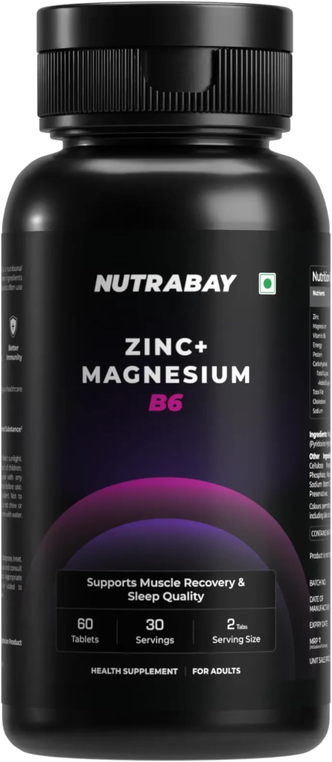 Nutrabay Pro Zinc Magnesium (ZMA) with 100% RDA Zinc, Magnesium Aspartate & Vitamin B6 โ Muscle Strength, Recovery, Better Sleep & Anxiety Relief โ 60 Veg Tablets | Tested for Purity