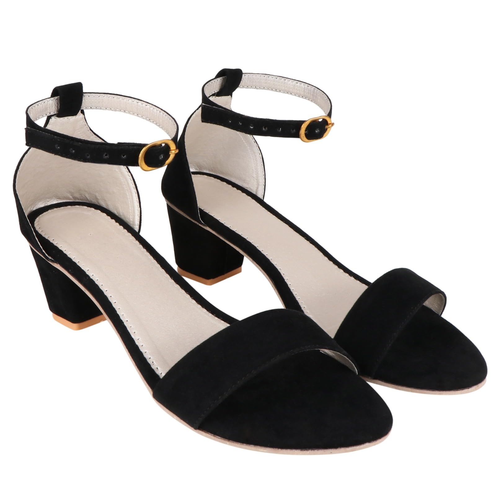 acknew Stylish Black Block Heel Sandals for Women – Comfortable Open Toe with Adjustable Ankle Strap, Soft Suede Finish-picture-28