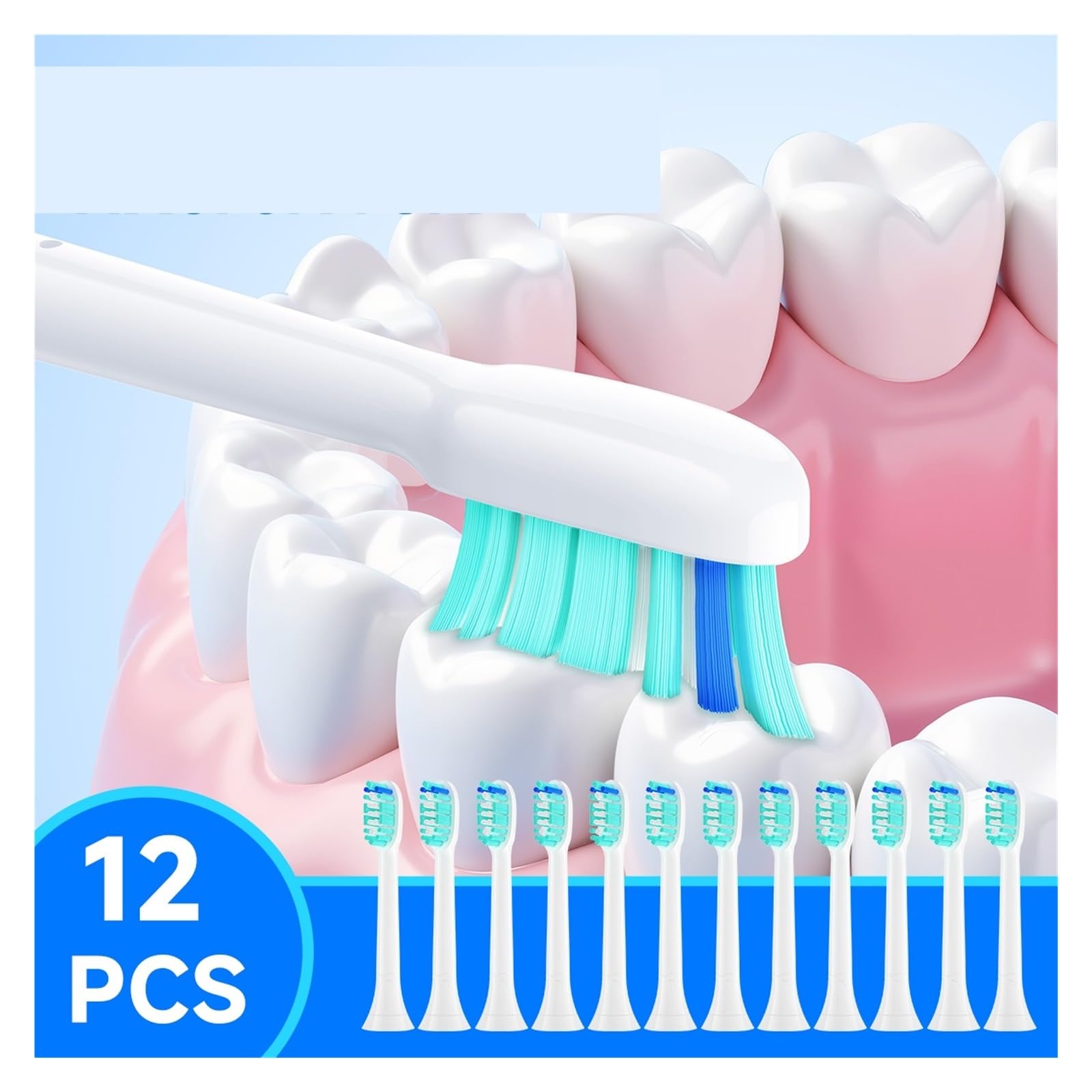 12 cabezales adultos, compatible con Philips | Cabezales de cepillo dental de plástico para reemplazo diario y cuidado bucal habitual(20HB90B)