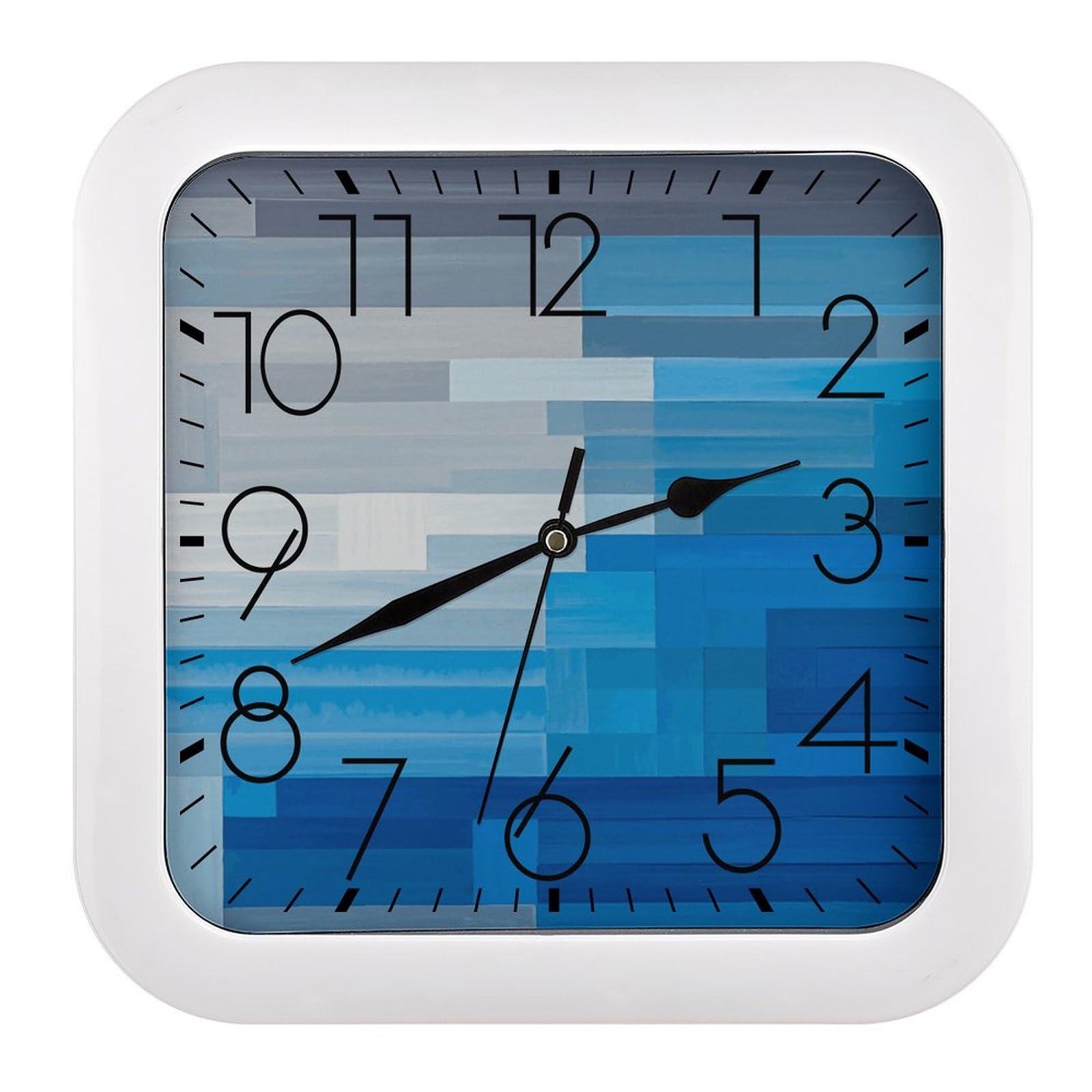 Horloge murale carrée 25,4 cm sans tic-tac, horloge plastique bleu gris pour rompre le bruit