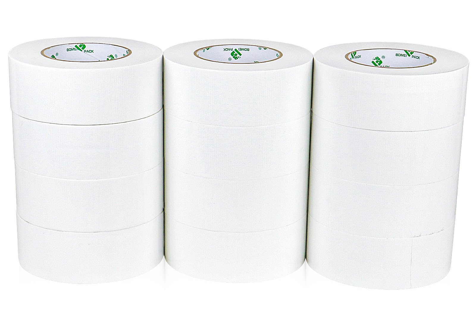 BOMEI PACK Lot de 12 rouleaux de ruban adhésif blindé blanc - 50 mm x 50 m - Adhésif puissant - Déchirable à la main - Renforcé en tissu - Ruban adhésif de réparation