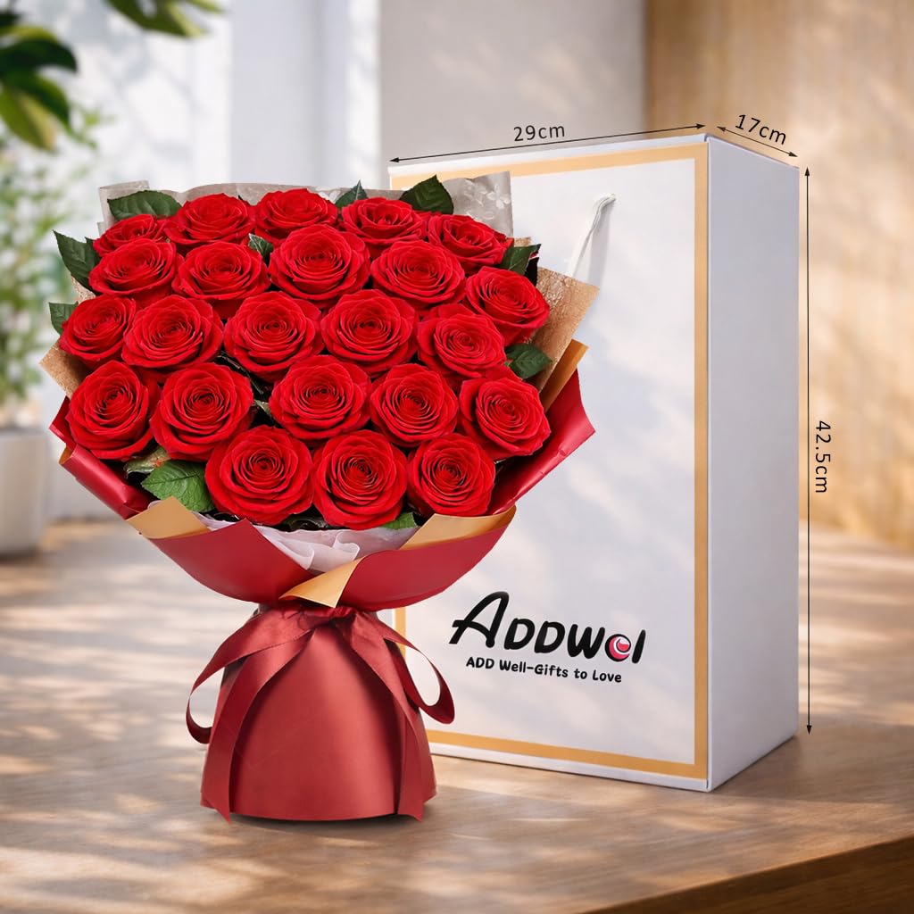 ADDWel Bouquet di Rosa Eterna e Bouquet di Fiori Eterno con 24 Rose Stabilizzate – Regalo Romantico per Donna Mamma Fidanzata o Moglie Compleanno Festa della Mamma San Valentino e Natale del mare