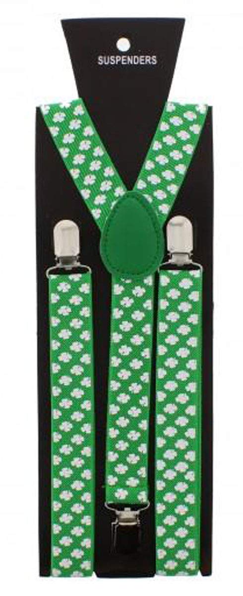 Labreeze Green/White Adults Shamrock Braces Irish St Patrick’s Day Fancy Dress Accessory