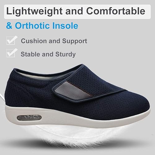 Miniatura 3 de Zapatillas de deporte para hombre de edema para diabéticos, anchuras ampliadas, ligeras, correa ajustable, fácil de poner y quitar con 3 pares de
