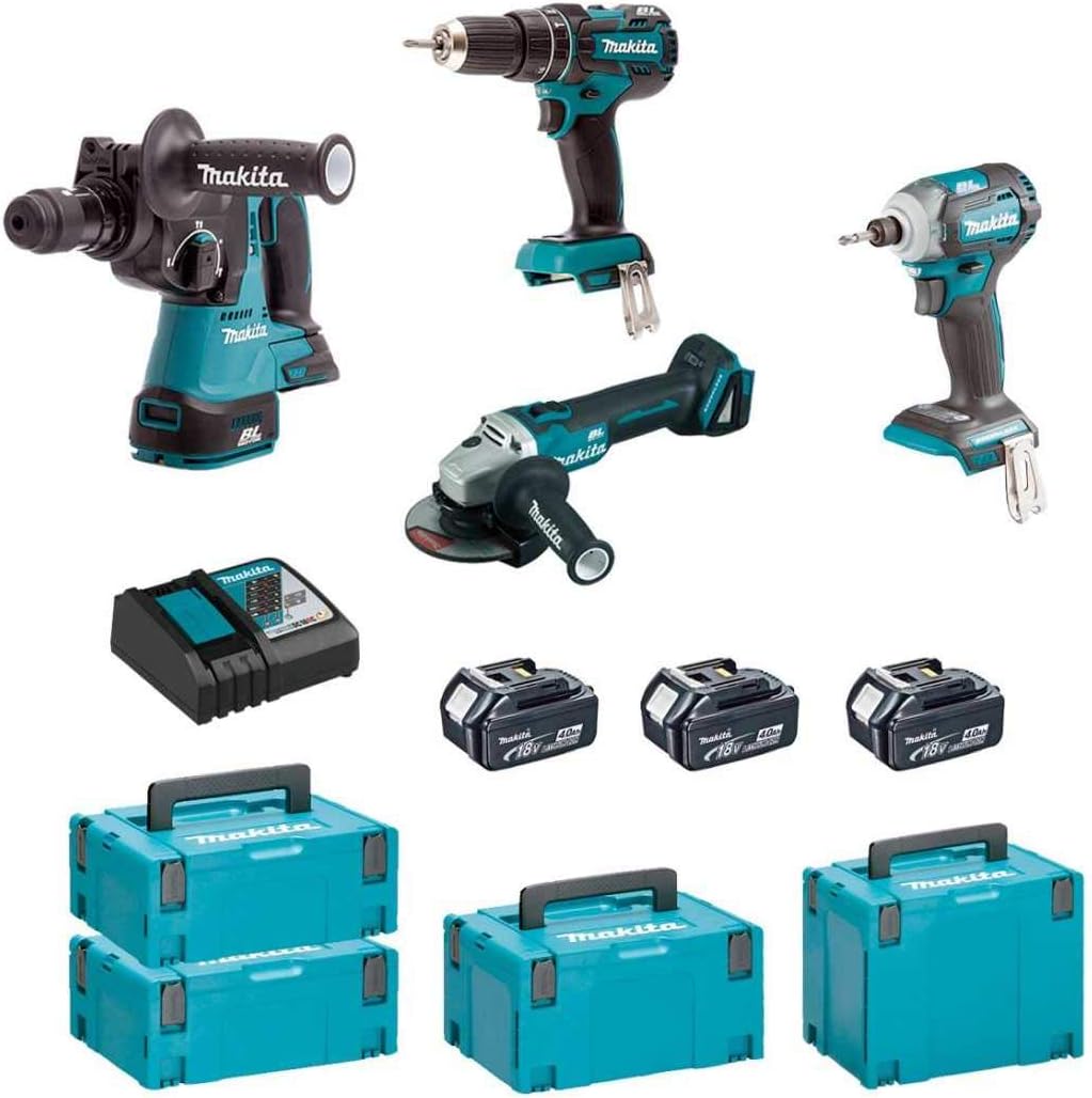 MAKITA Kit MSM4M3BL3 18V (DHR243 + DTD148 + DGA504 + DHP480 + 3 x 4,0 Ah + DC18RC + 2 x MAKPAC 2 + MAKPAC 3 + MAKPAC 4) "Brushless"