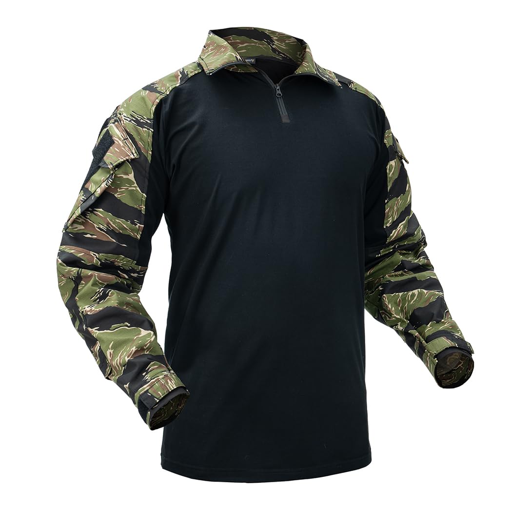 IDOGEAR OUTDOOR G3 Combat Shirts Camo Military Shirts with 4 Pockets Tactical Assault Long Sleeve for Paintball Airsoft, Vts, M