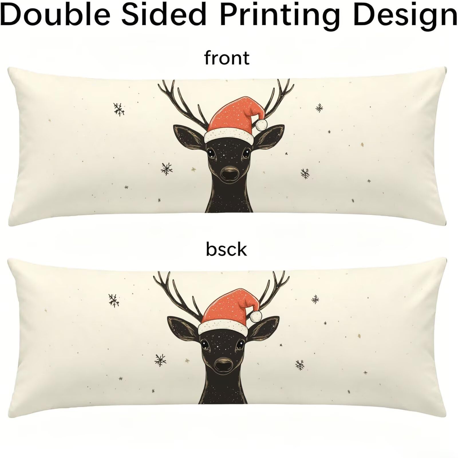 Funda de Almohada 60 x 180 cm Beige Protector Almohada 180 cm con Cremallera Invisible, Lino Durable y Transpirable Pillow Case Largas Ciervo Impresión a Doble Cara para Cama, Sofá y Dormitorio dg-308