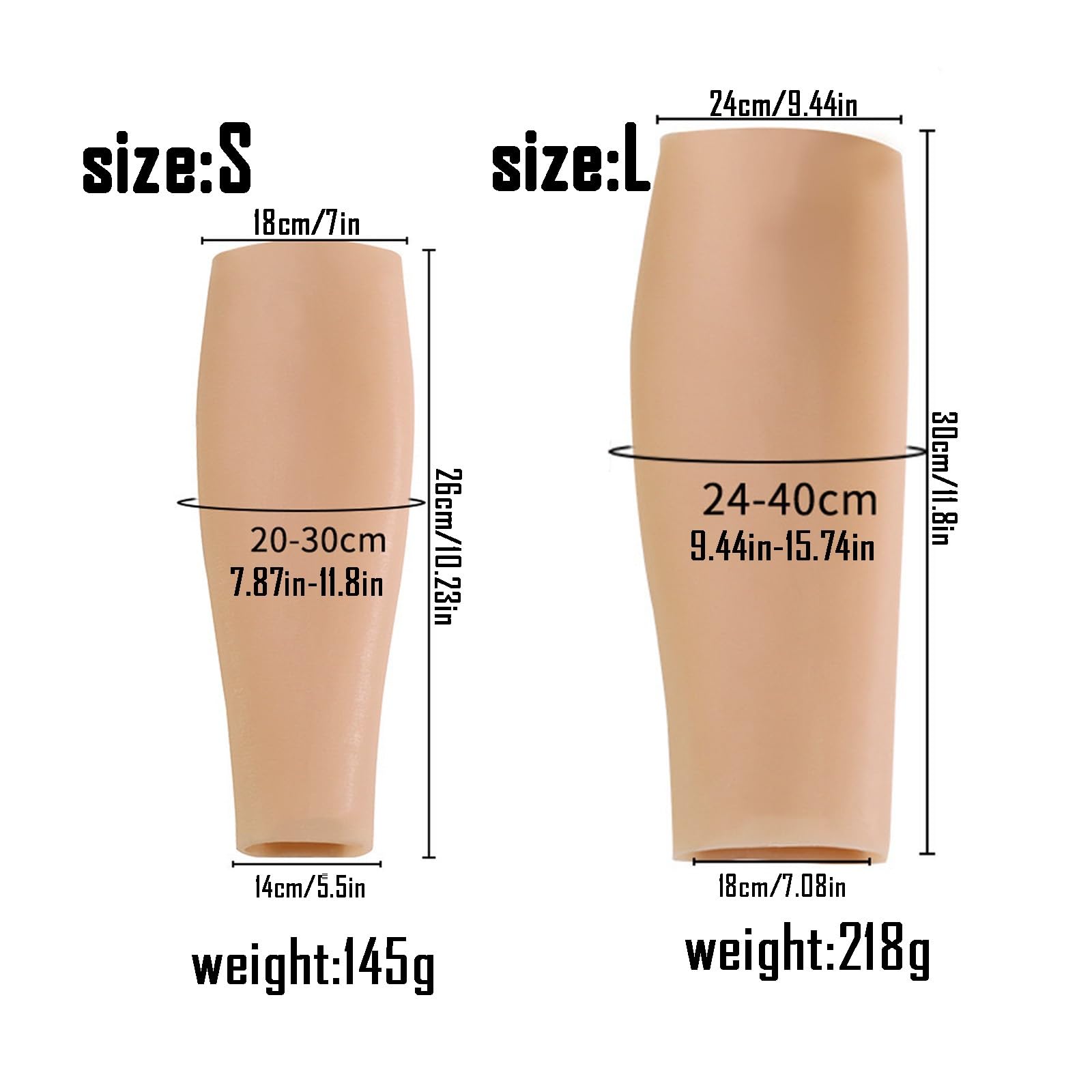 Polpaccio finto in silicone, manicotto in silicone realistico for gamba di polpaccio finto, copertura in silicone for braccio, for oscuramento di cicatrici da tatuaggio su polpaccio e braccio(2PCS,Lar