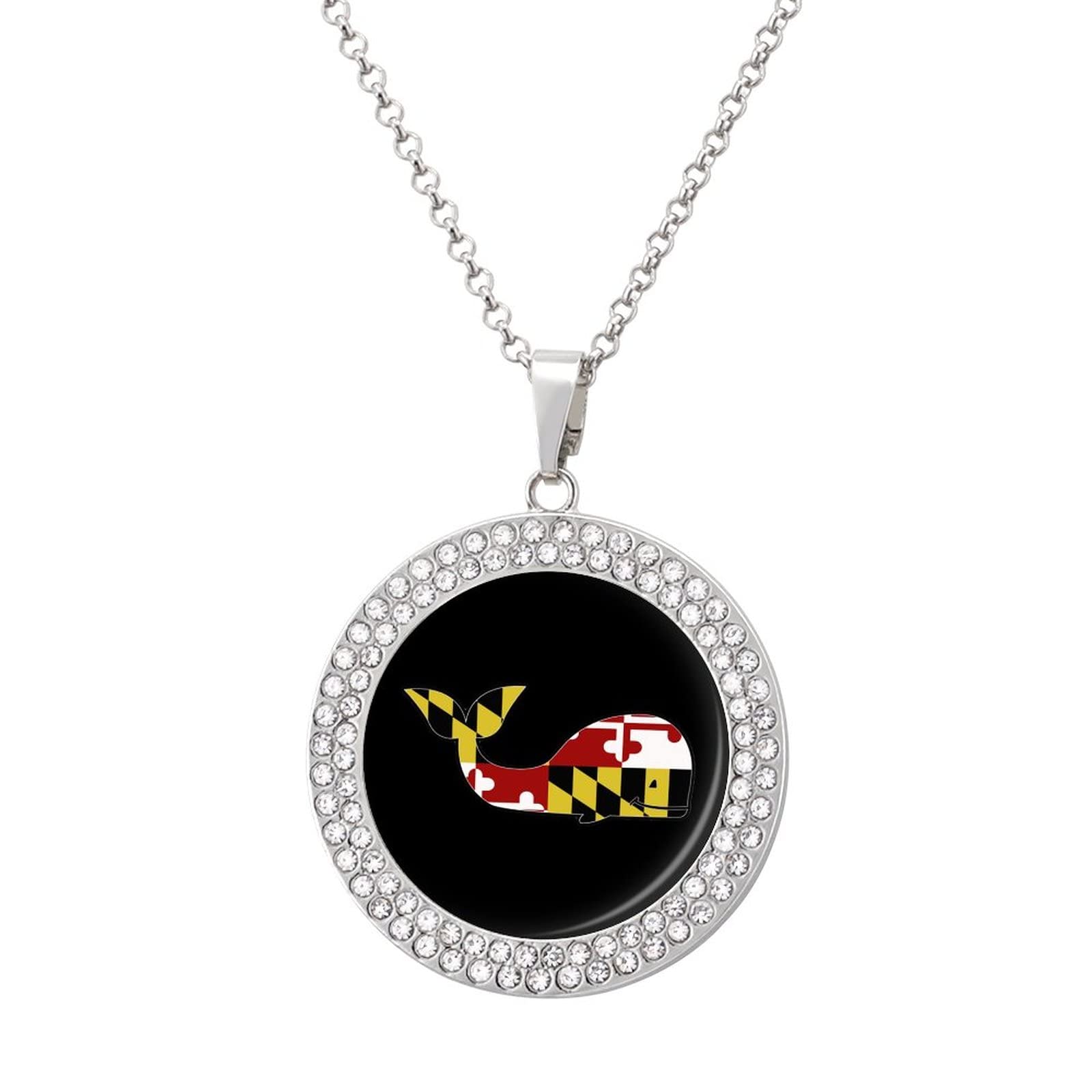 Maryland Flag Whale Printed Necklace Pendant Alloy Diamond Jewelry Gold Silver Gift For Men Women