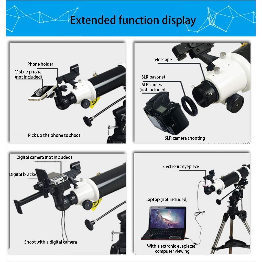 Telescopio de observación de Estrellas, telescopios refractores, telescopios astronómicos de 80 mm de Apertura y 900 mm con trípode Ajustable y Soporte para teléfono Inteligente