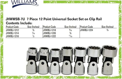 Miniatura 4 de Williams WSB-7U - Juego de llaves universales de 7 piezas, 3/8 pulgadas, 12 puntos