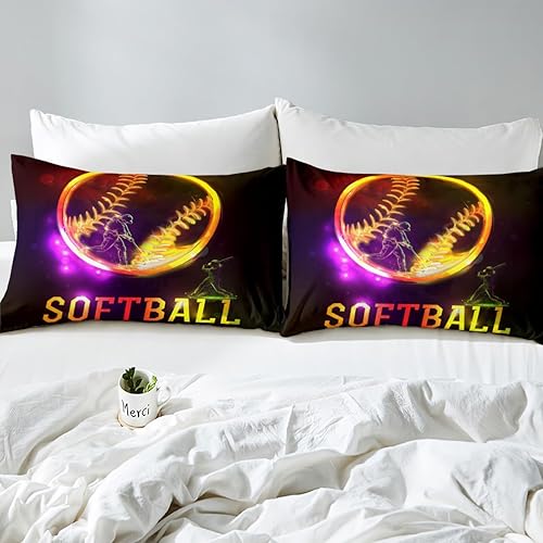 Miniatura 5 de Funda de edredón de sóftbol tamaño Queen para niños y niñas, juego de ropa de cama de color amarillo degradado, funda de edredón para juegos Camping