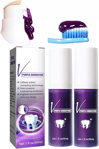 Pasta de dientes morada para blanqueamiento dental, corrector de color dental, pasta de dientes sensibles, café de extracción, dientes amarillos (2