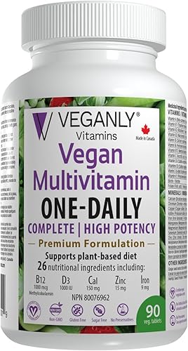 Multivitamínico vegano VEGANLY completo en un día. El mejor apoyo nutricional para dietas veganas y basadas en plantas. 26 elementos esenciales con