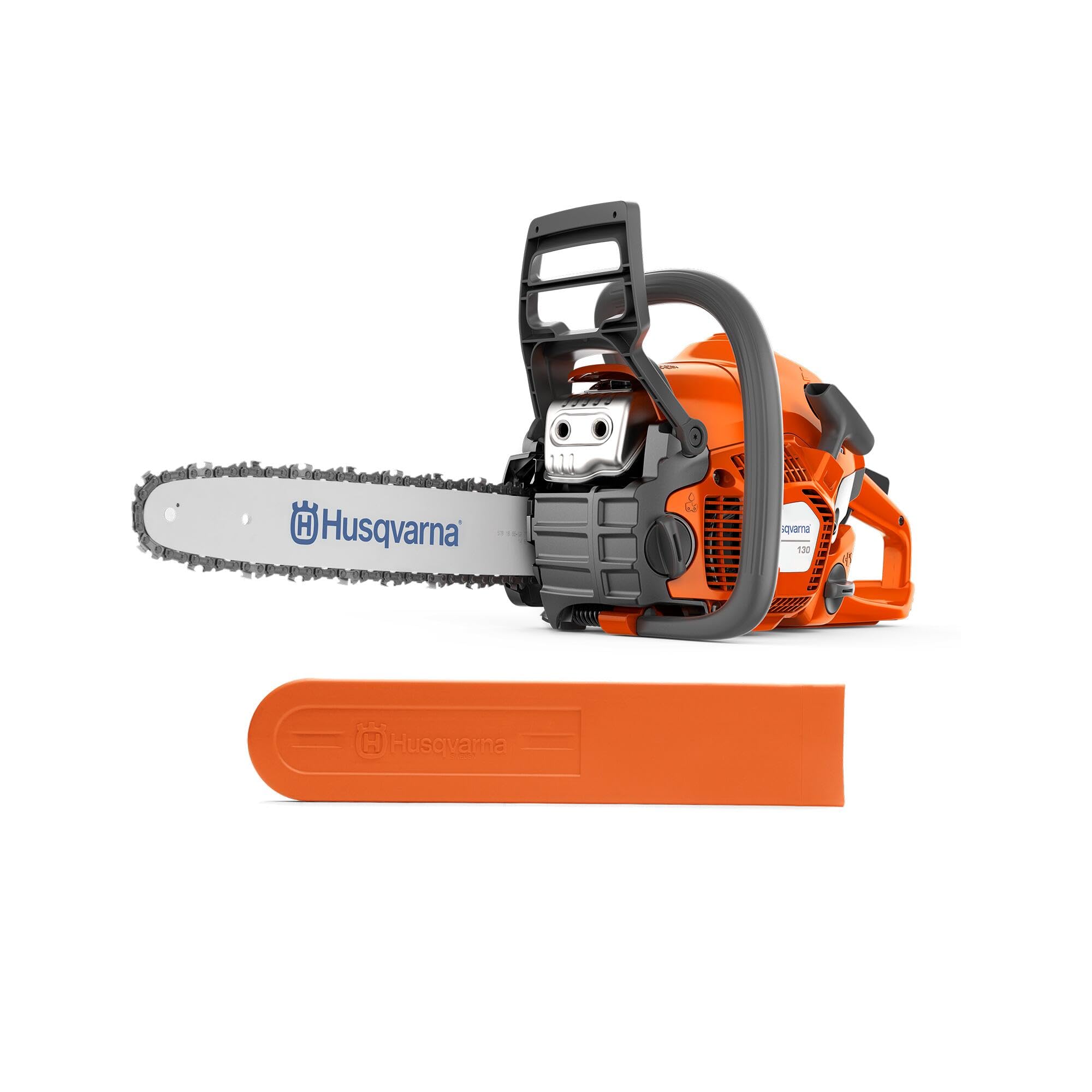Husqvarna 130 : Tronçonneuse thermique 38 cm³ X-​Torq®, guide-​chaîne 35 cm, LowVib®. Idéale pour l'entretien du jardin et la coupe de bois de chauffage.