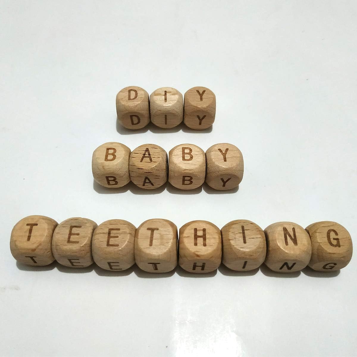 104pcs Square Wood Alphabet Letter Beads 12MM Natural Beech Wooden Letter Character Beads for Jewelry Toys Making DIY Mom Mak Name Necklace