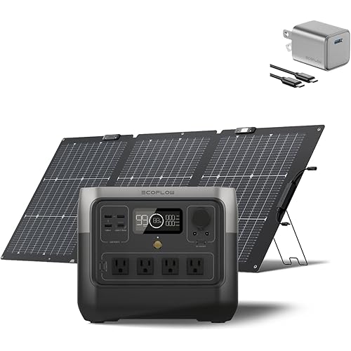 EF ECOFLOW Solar Generator RIVER 2 Pro 768Wh Portable Power Station & 160W Portable Solar Panel & 30W Charger LiFePO4 Battery 70 Min Fully Charged, 4×AC, For Camping, RV, Home Backup