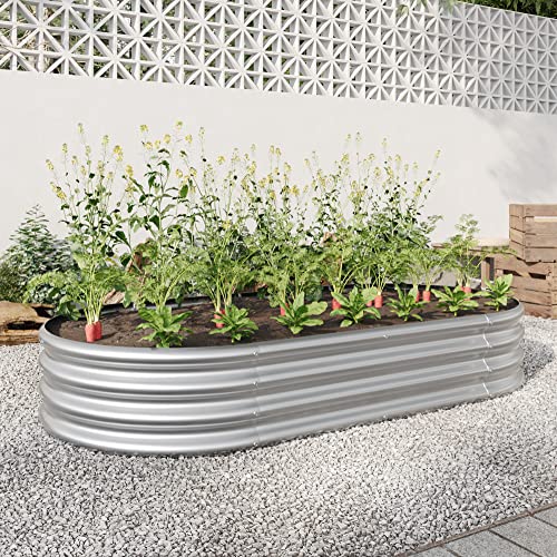 Foubam Galvanized Raised Garden Bed For Vegetables,Outdoor Garden Raised Kit Planter Box,Backyard Patio Planter Raised Beds For Flowers, Herbs, Fruits,Oval Metal Planter Flower Pot 6X3X1 Ft Silver #TOP6