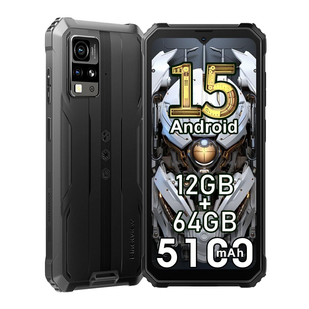 Blackview BV4800 SE Téléphone Portable Incassable, 4G Ruggedisé Débloqué 12Go+64Go/2To, Écran 6.56'' 90Hz,Android 15, 16MP IA Caméra, IP68 Résistant à l'eau,3 Slot,GPS,NFC,OTG,Gemini AI 2.0, Noir