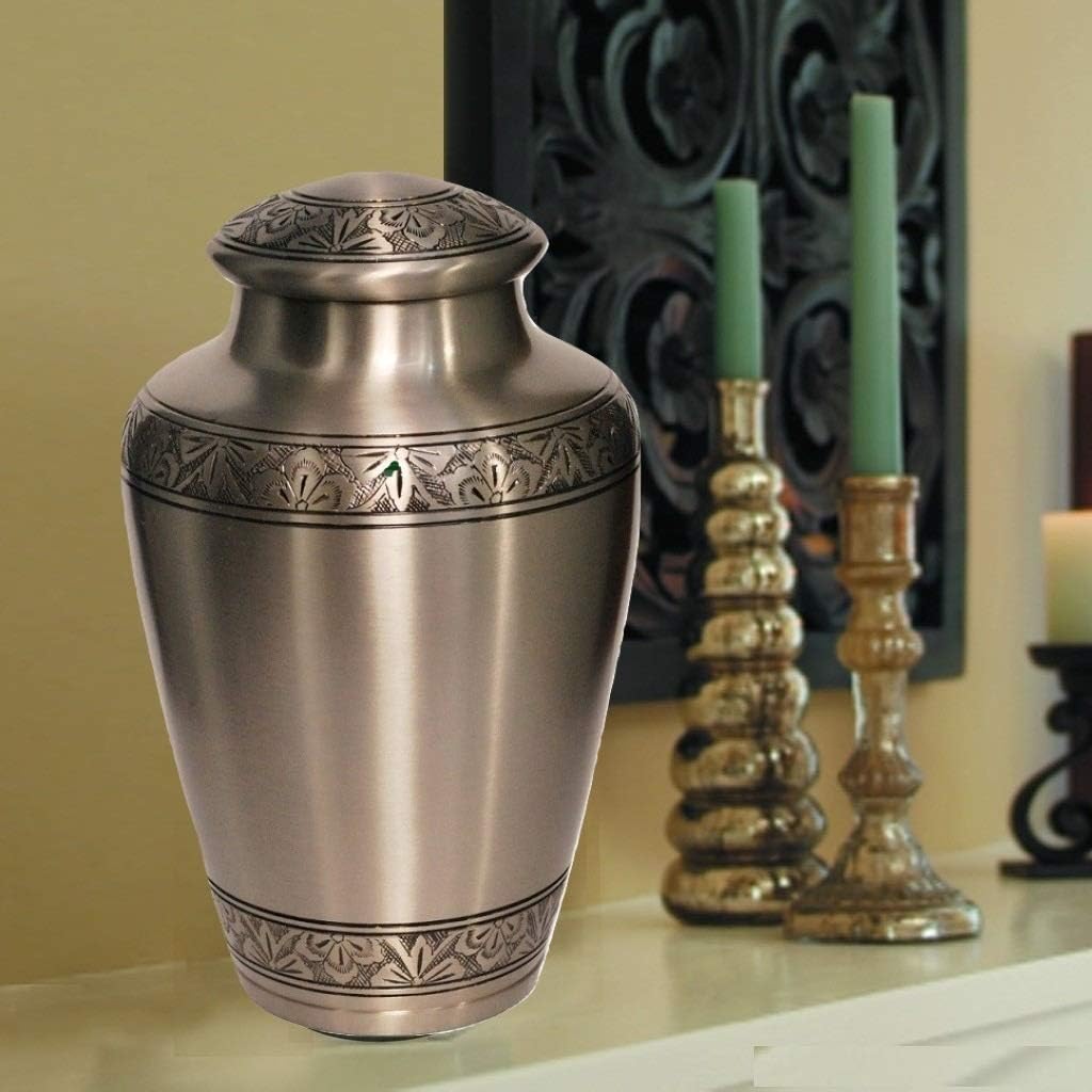 MEMORIALS 4U Custom Engraved Cremation Urn - Handcrafted Urn for Human Ashes - Affordable Urn for Ashes with Velvet Bag (Silver)