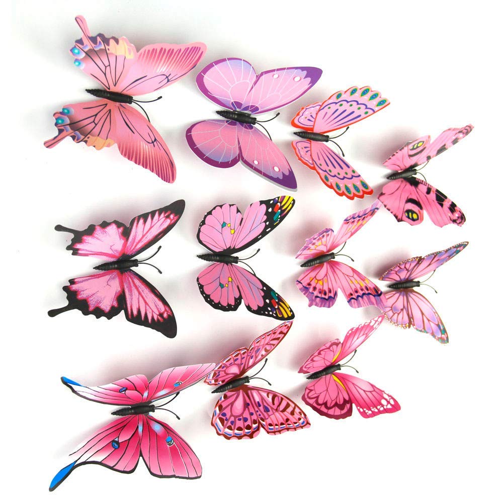 VOYOAO 3D Decal Single Layer Simulation Colorful Butterflies Decoration, 12PCS Indoor DIY Home Decoration Art Wall Sticker R
