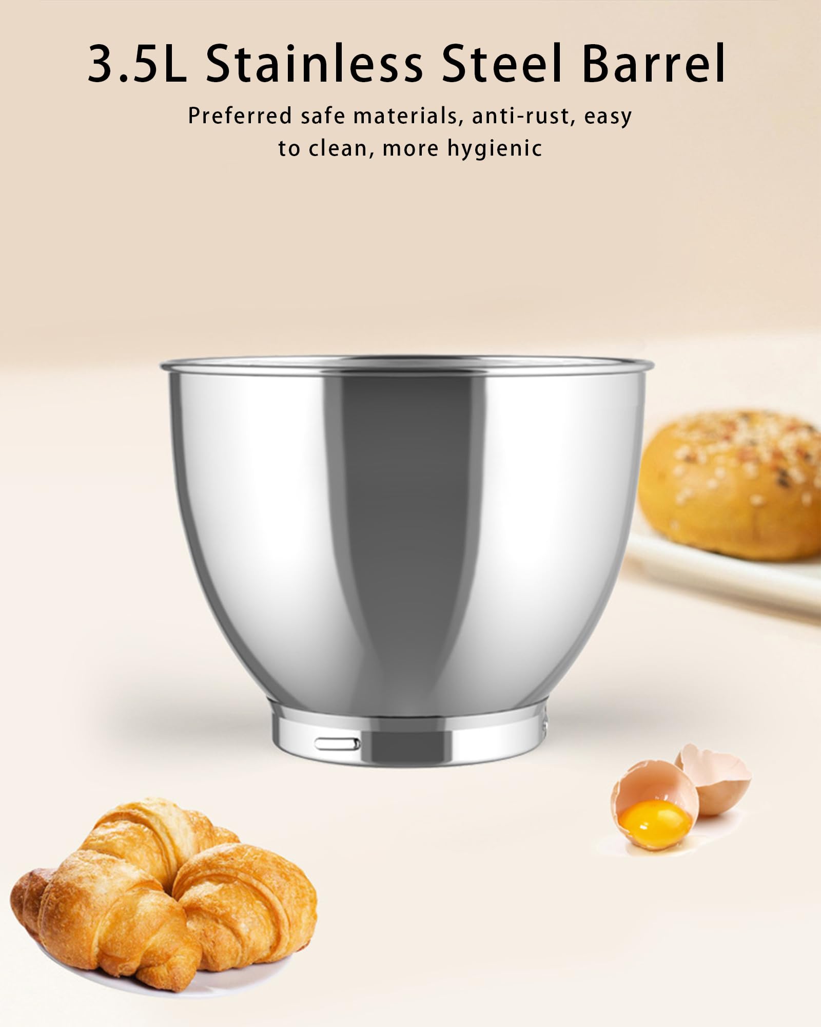 3,5L Impastatrice Da Banco, Robot Da Cucina Elettrico 1000W con Regolazione A 6 Velocità, Gancio Per Impasto & Frusta Per Uova & Paletta Mescolatrice, Macchina Per Torte Per impastare la pasta