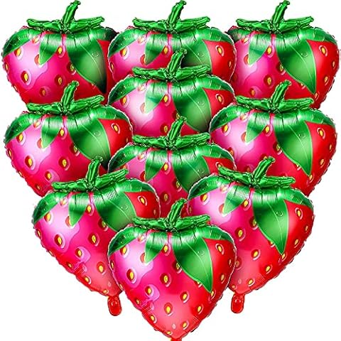 Tiamu 10Pcs Strawberry /Red Balloons for Birthday, Strawberry Foil Mylar Balloons for Girls Baby Shower Strawberry Party Birthday Decoration Cover