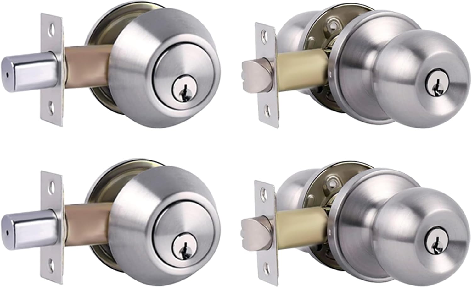 Cielsa Dawn Single Cylinder Deadbolt Lock and Door Knob with Lock, Keyed Alike Door Locks for Front Door(Satin Nickel,2pack-Set)