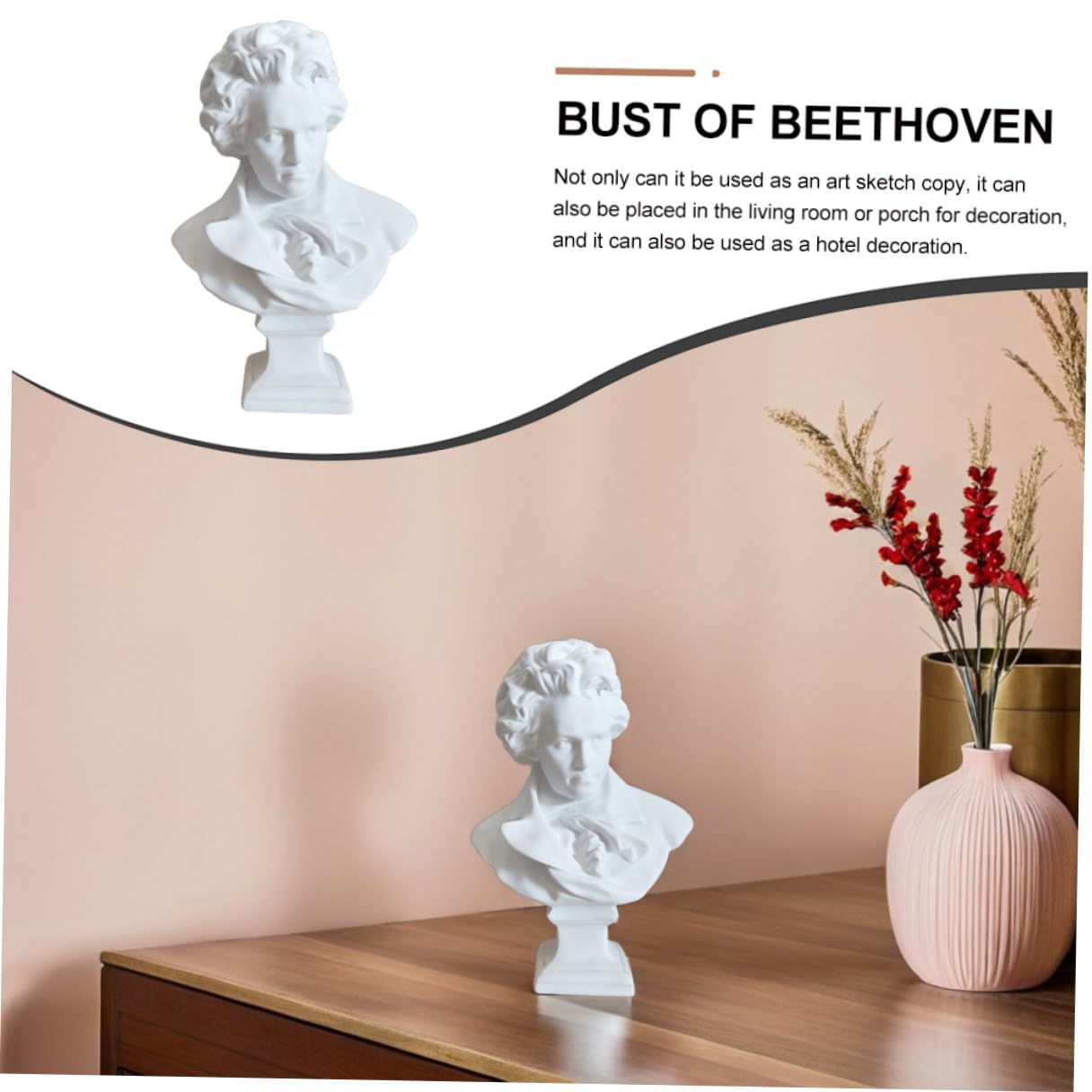 Beavorty Beethoven - Escultura de resina de estilo europeo para decoración del hogar, sala de estar, decoración artística de resina nórdica, estatua de retrato para porche de hotel