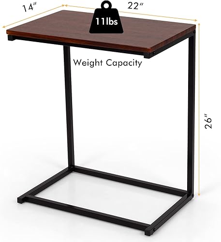 Miniatura 7 de GOFLAME Mesa auxiliar de sofá, mesa auxiliar en forma de C con parte superior de madera y marco de acero resistente, mesa de sofá industrial para