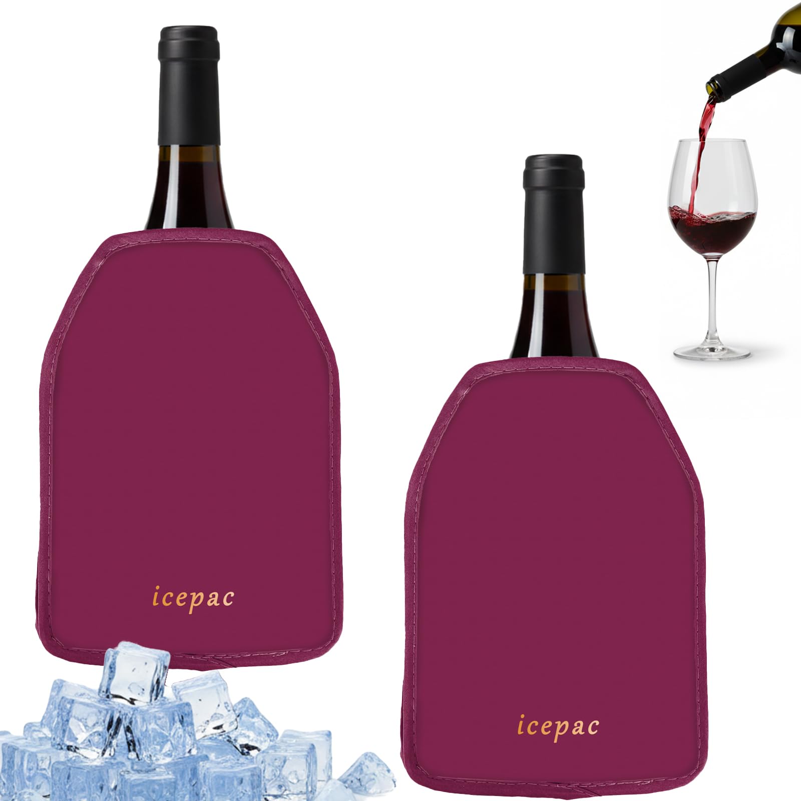 Wine Cooler Sleeve, Wine Bottle Gel Cooler Sleeve Freezer Chiller, Long Lasting Keep Wine Cool and Chill Sleeve for Prosecco Champagne Beer Wine Bottles(2PCS red)