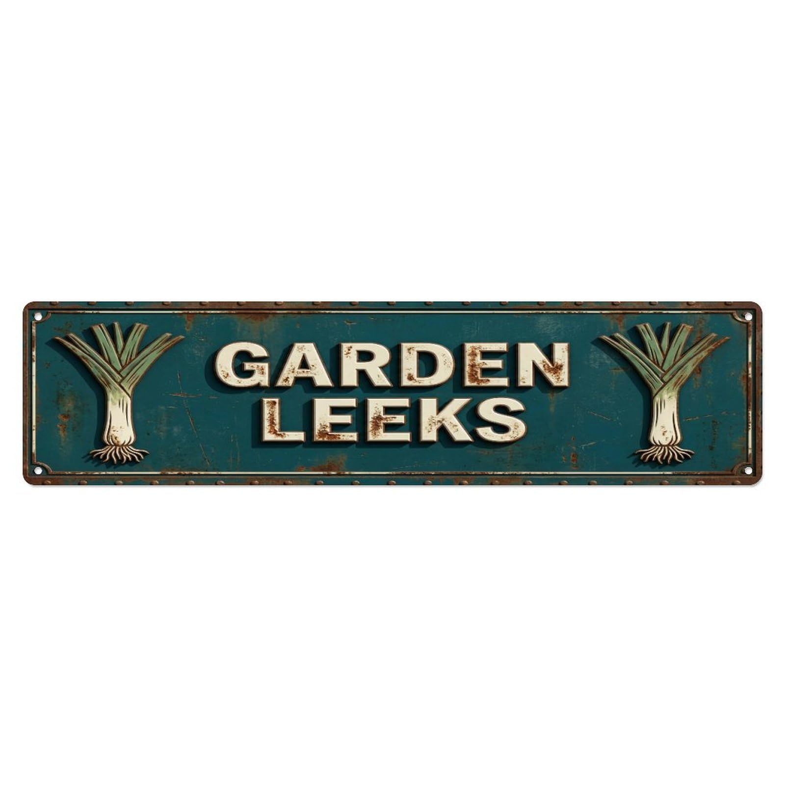 Metal Tin Sign GARDEN LEEKS Vintage Vegetable Rustic Farmhouse